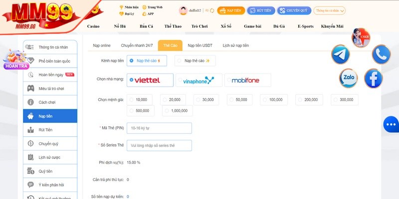 Quan trọng nhất bạn nên kiểm tra thông tin nạp tiền MM99