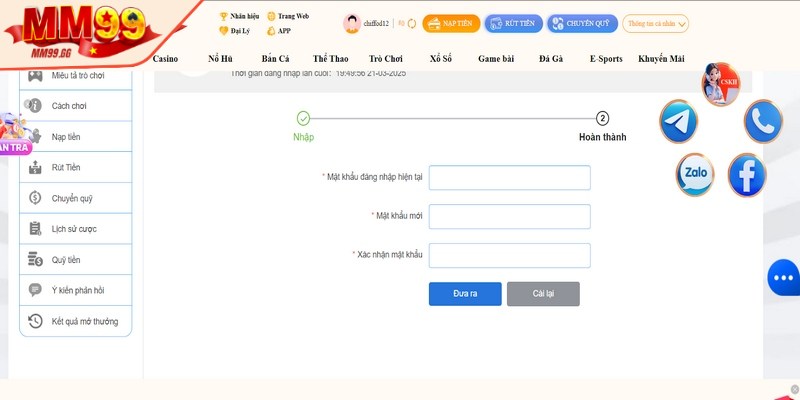 Khôi phục quên mật khẩu MM99 thành công rồi tiếp tục chơi