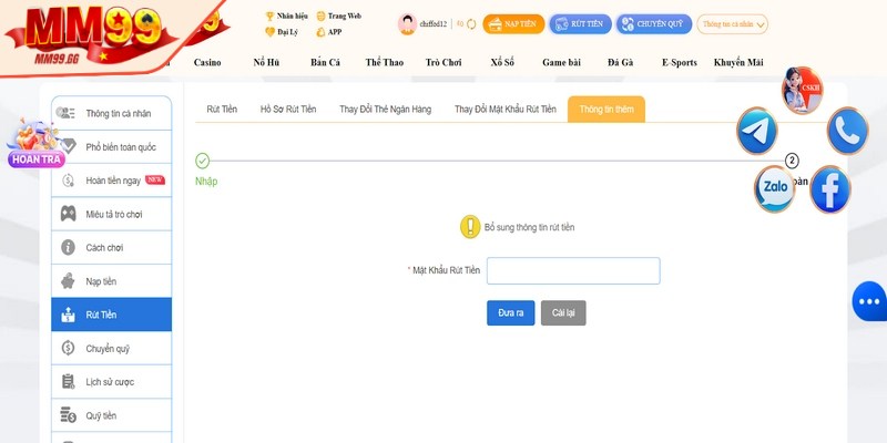 Rút tiền MM99 là một quy trình rất dễ dàng và cực kỳ nhanh chóng